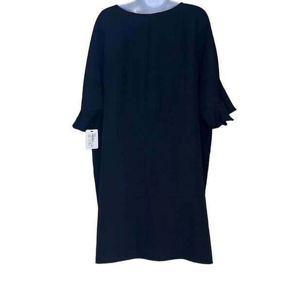 Twinset Milano Size 14 Knee Length Shift Dress Black Bell Sleeves Classic office - Picture 2 of 10